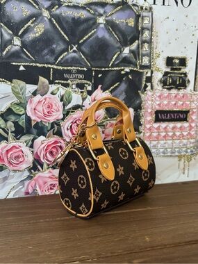 Mini Barrel Satchel in Brown and Tan Keychain/Bag charm